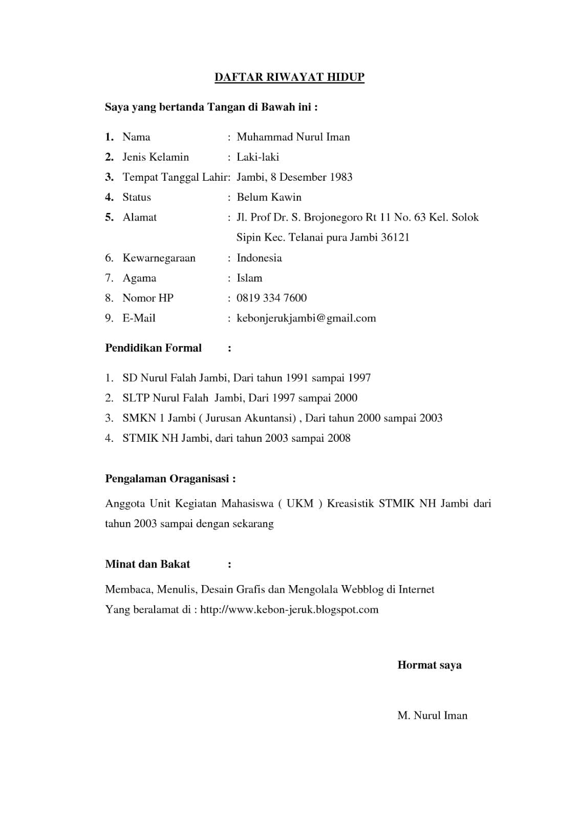 Aneka Contoh Daftar Riwayat Hidup Bahasa Indonesia 60 Di Inspirasi Format Curriculum Vitae oleh post Contoh Daftar Riwayat Hidup Bahasa Indonesia