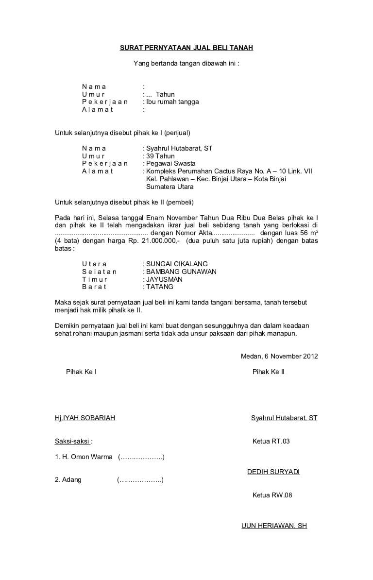 Contoh Surat Perjanjian Jual Beli Rumah Di Malaysia Archives