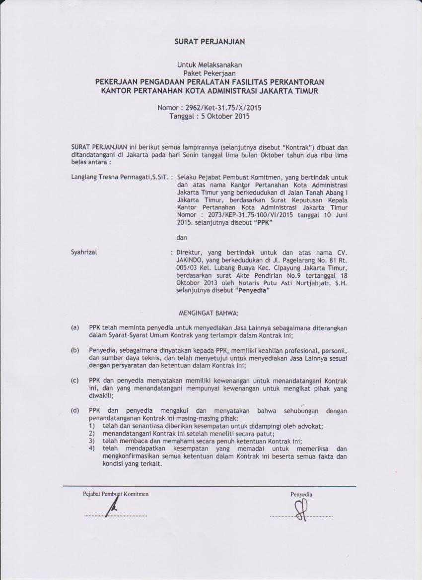 Contoh Surat Perjanjian Kerja Borongan Sederhana Gawe Cv