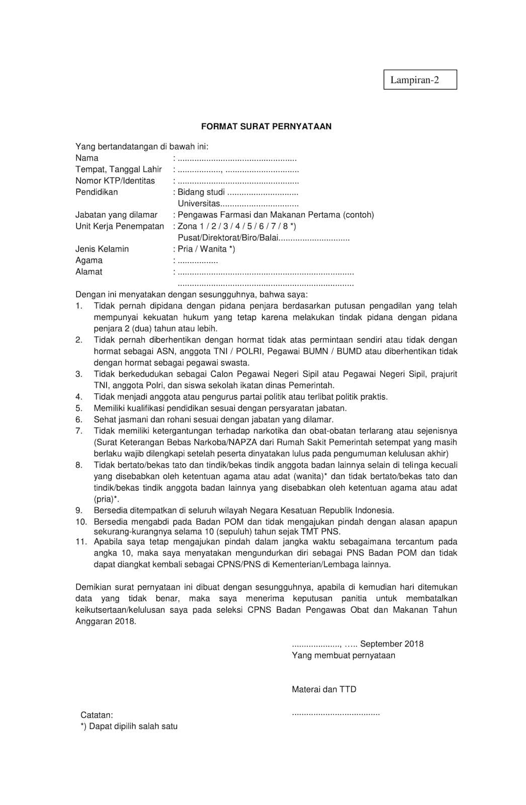 Aneka Contoh Surat Pernyataan Cpns Bpom 35 Bagi Format Surat Pernyataan Unik pada post Contoh Surat Pernyataan Cpns Bpom