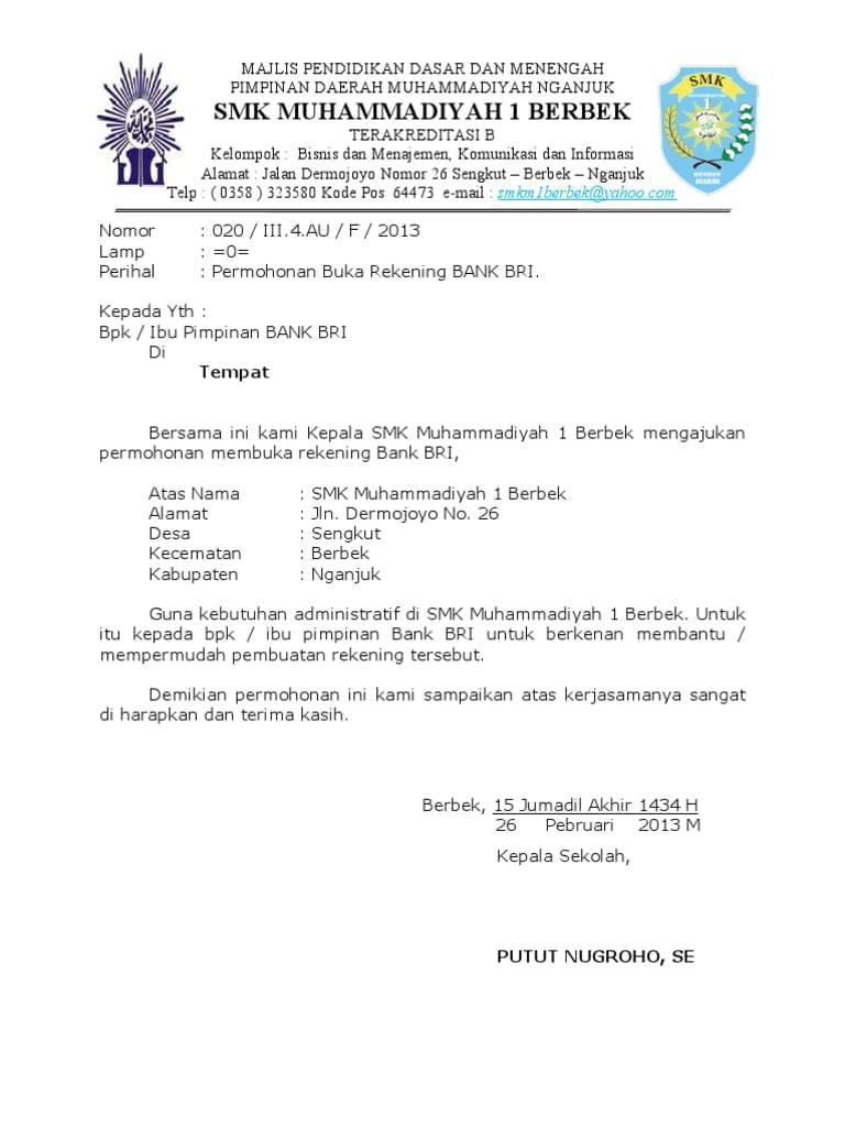 Contoh Surat Pernyataan Rekening Bank Gawe Cv