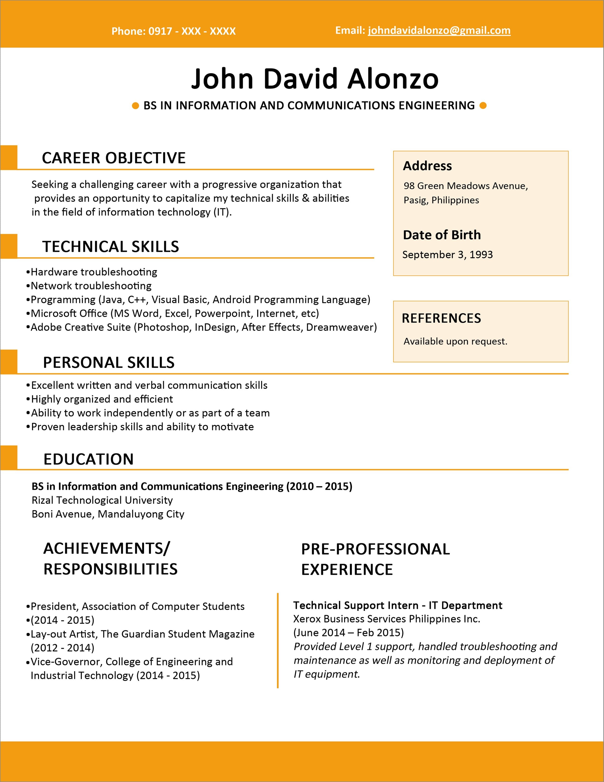 Foto Contoh Resume For Fresh Graduate Of Business Administration 81 Dalam Inspirasi Desain Curriculum Vitae pada post Contoh Resume For Fresh Graduate Of Business Administration