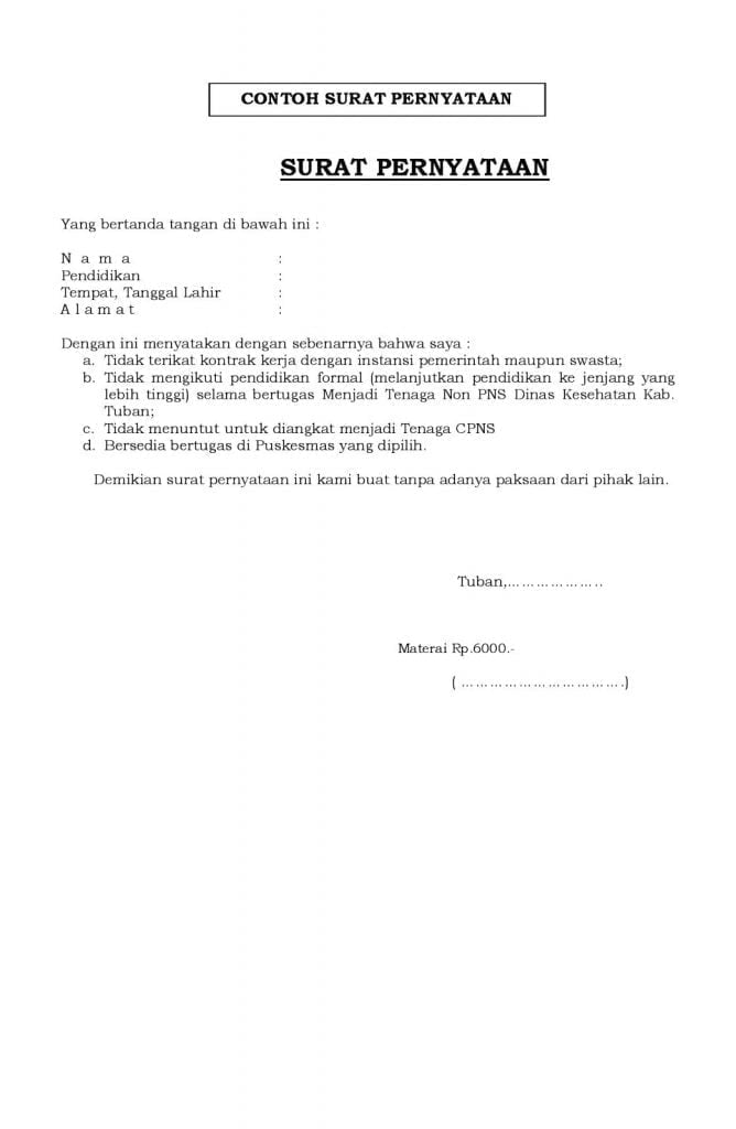 Foto Contoh Surat Pernyataan Non Pns 94 Untuk Ide Menulis Surat