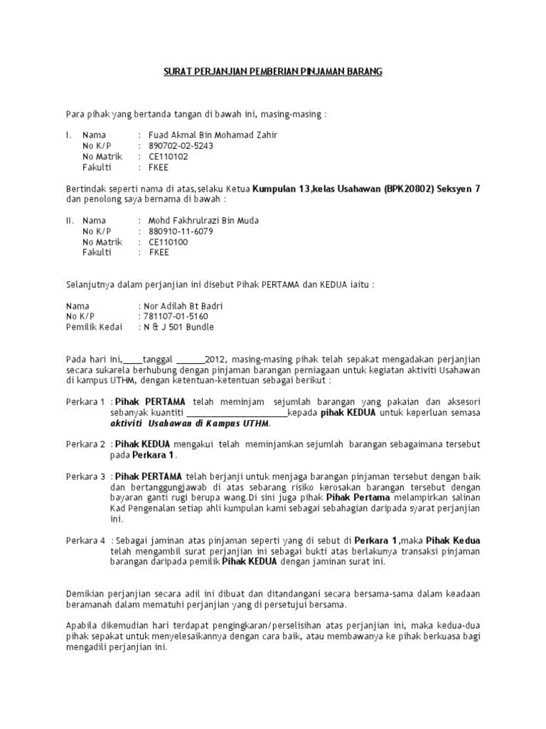 Gambar Contoh Surat Perjanjian Perkongsian 94 Dalam Menulis Surat Perjanjian Unik di post Contoh Surat Perjanjian Perkongsian