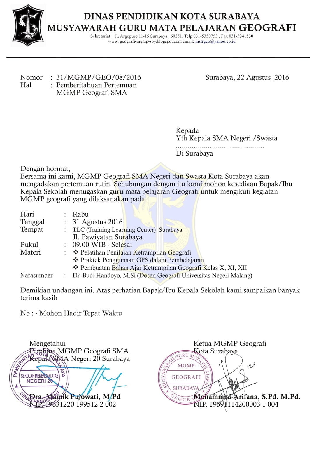 Contoh Kop Surat Dinas Pendidikan Kota Surabaya - Gawe CV